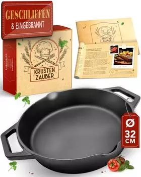 Krustenzauber Bratpfannenset Gusseisen Induktion Eisenpfanne &Oslash; 32 cm