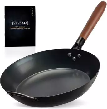 Yosukata Braftpfanne Karbonstahl robust 30 cm beschichtungsfrei abnehmbarer Griff
