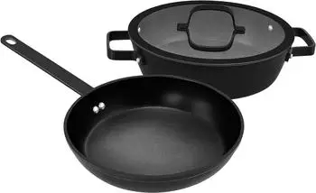 Hanseatic Pfannen-Set Alu Pro Aluminium 3-tlg., 1x Pfanne 24 cm, 1x Servierpfanne 28 cm mit Deckel