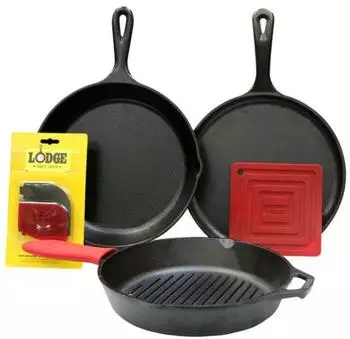 Lodge Pfannen-Set Essential 7-teilig &Oslash; 26,7/26 cm schwarz