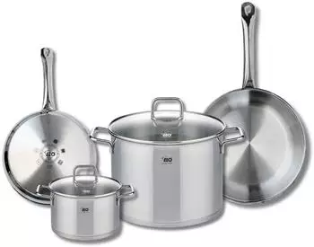 Elo Profi Citrin stainless steel frying pan set 24 and 28 cm with stockpots 16 and 26 cm