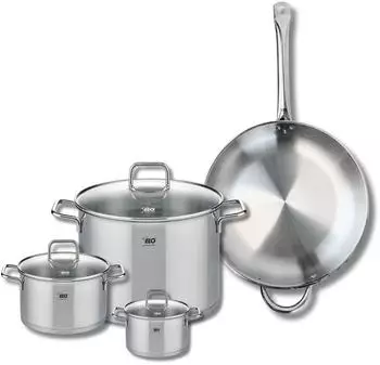 Elo Profi Citrin stainless steel frying pan set 32 cm with stockpots 12, 16 and 26 cm