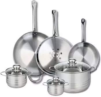 Elo Profi Brillant stainless steel frying pan set 24, 28 and 32 cm with stockpots 12, 14 and 24 cm