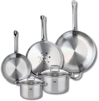 Elo Profi Citrin stainless steel frying pan set 24, 28 and 32 cm with stockpots 16 and 20 cm