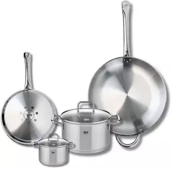 Elo Profi Citrin stainless steel frying pan set 24 and 32 cm with stockpots 12 and 20 cm