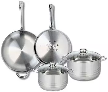 Elo Profi Brillant stainless steel frying pan set 28 and 32 cm with stockpots 20 and 24 cm