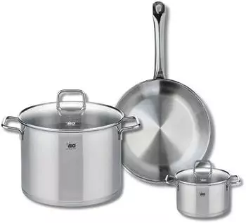 Elo Profi Citrin stainless steel frying pan 28 cm with stockpots 14 and 26 cm