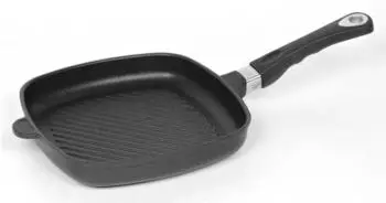 AMT AMT Eckpfanne flach aus Aluguss mit Grillstreifen und abnehmbarem Stielgriff (28 x 28 cm)