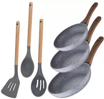 San Ignacio Daimiel 3er Bratpfannen-Set 22/26/28cm Aluminium Induktion + Küchenutensilien (PK2028)