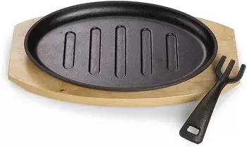 Echtwerk Servierpfanne Oval Gusseisen mit Grillstreifen & Servierbrett, 4er-Set (95726657-0)