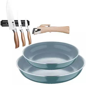 Bergner Click&Cook Set 2 Pfannen Ø24/28cm Recyceltes Aluminium, abnehmbarer Griff (PK9708)