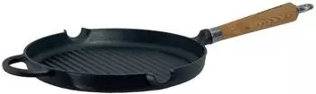 Ronneby Maestro Grillpfanne rund Metallgegengriff Eichholzgriff &Oslash; 28 cm Schwarz