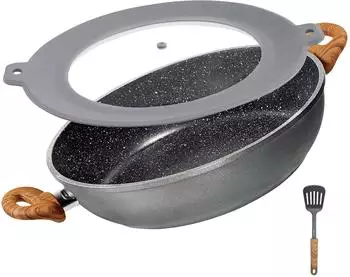 Stoneline Servierpfanne 28cm mit Deckel, Holzoptik, Antihaft (STONELINE® Germany Servierpfanne 28 cm)