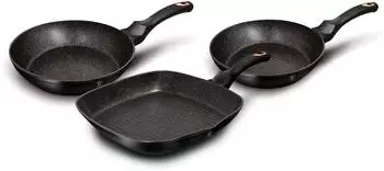 BerlingerHaus Black Rose Bratpfannen- & Grillpfannen-Set 20/24/28cm Aluminium Antihaftbeschichtung