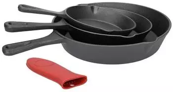 TP BBQ Pfannen-Set Gusseisen 4-teilig &Oslash;16/20/25cm mit Silikongriff