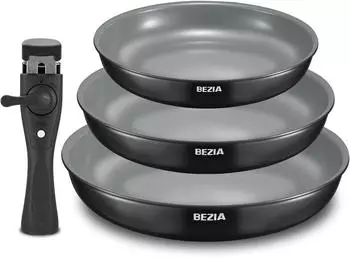 LuxusKollektion Pfannen-Set 20+24+28cm Keramikbeschichtung, abnehmbarer Griff