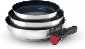 Brandt Pfannenset 3-teilig mit Antihaftbeschichtung 20/24/26cm, abnehmbarer Griff, Edelstahl (194-002)