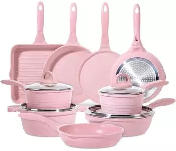 LuxusKollektion Antihaft-Granit Topfset 23-teilig Induktion pink