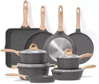 LuxusKollektion Wesentlich Topf- und Pfannen-Set 23-tlg. Antihaft-Granit Induktion grau