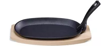 Hendi Gusseisenplatte mit Holzunterlage und Griff Schwarz 280x143x(H)33mm Oval (629383)