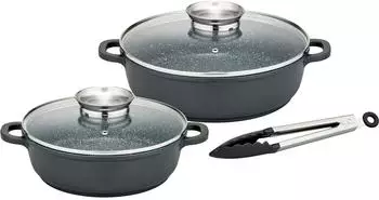 GSW Gourmet Granit Servierpfannen-Set 5-tlg. mit Aromadeckel, Aluminiumguss, Induktion
