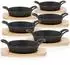 BBQ-Toro Servierpfännchen Gusseisen mit Holzunterlage, Ø 16cm, 6 Stück (PAN18_set6)