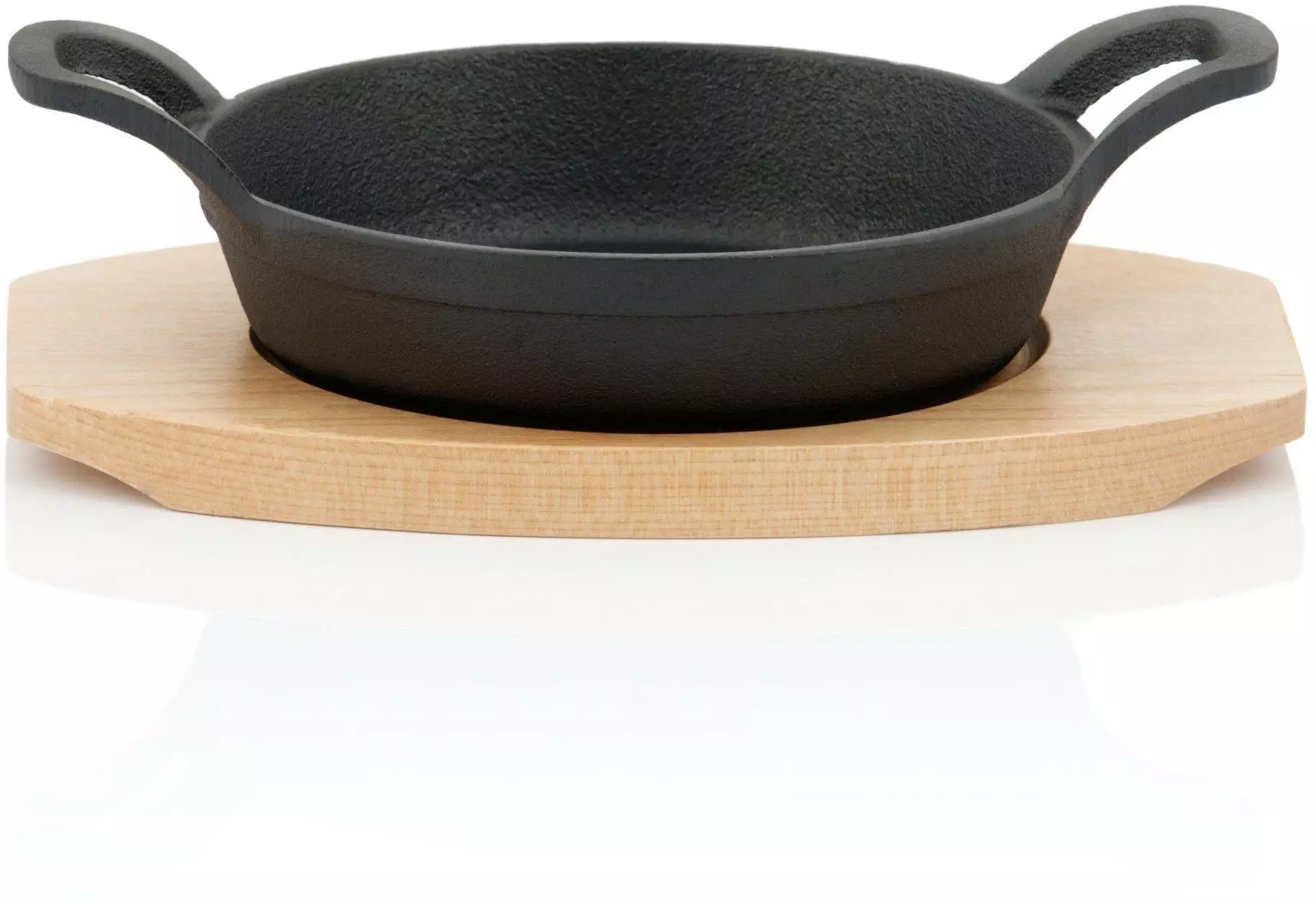 BBQ-Toro Servierpfännchen Gusseisen mit Holzunterlage, Ø 16cm, 6 Stück (PAN18_set6) Grillpfanne ab 79,95€