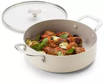 KitchenAid Schmorpfanne 28 cm 4,28 l beige/weiß Edelstahl Keramik
