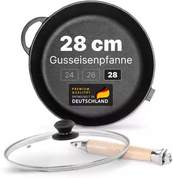 BIG-PAN Tiefe Gusseisenpfanne 28 cm schwarz Gusseisen