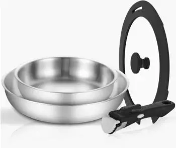 LuxusKollektion Pfannen-Set Edelstahl 22+28cm, abnehmbarer Griff, induktionsgeeignet