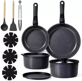 LuxusKollektion GiPP Pfannenset 15-teilig, Antihaft, abnehmbare Griffe, schwarz