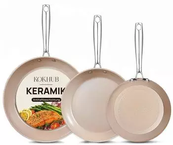 LuxusKollektion KOKHUB Pfannenset 3-teilig, Keramik Antihaft, 20/24/28cm, Induktion, backofenfest