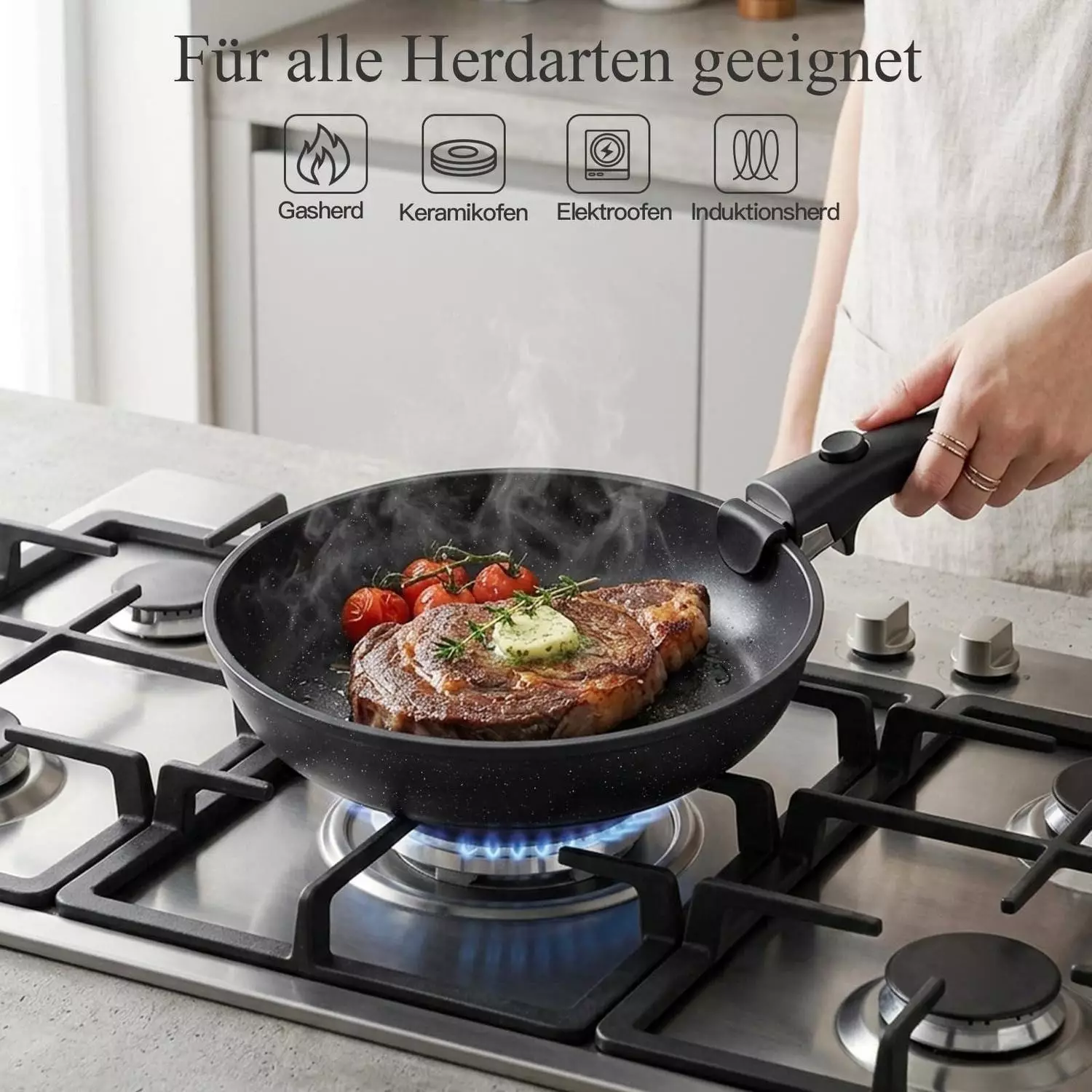 LuxusKollektion Pfannen-Set 16-teilig, Antihaft, abnehmbarer Griff, schwarz Induktionspfanne ab 156,99€