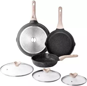 LuxusKollektion Bratpfannen-Set 3-teilig mit Deckel, Granit-Antihaftbeschichtung, Induktion, 24/28/32cm