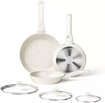 LuxusKollektion Keramik-Pfannenset 6-teilig 20/24/28cm mit Deckel, Induktion, Antihaft