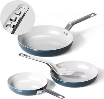 LuxusKollektion Antihaft-Pfannenset Induktion 3-teilig (20/24/28cm) hellblau, Keramik