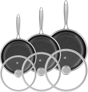 LuxusKollektion Pfannen-Set Induktion Antihaft mit Deckeln, Edelstahl, 3-teilig (20 Stainless Steels)