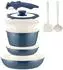 LuxusKollektion Keramik-Pfannenset 8-teilig, abnehmbarer Griff, blau, Induktion
