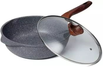 LuxusKollektion Tiefe Pfanne 30cm Granitbeschichtung mit Deckel, Induktion