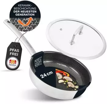 Moritz & Moritz Bratpfanne 24 cm mit Deckel Silber Edelstahl Keramik