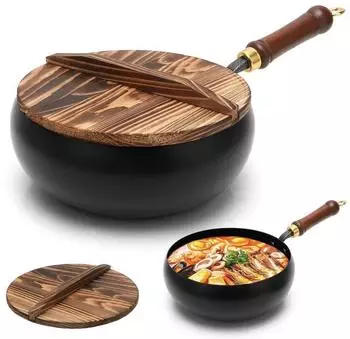 RANJIMA Unbeschichtete Eisenpfanne 28cm mit Holzdeckel, alle Herdarten