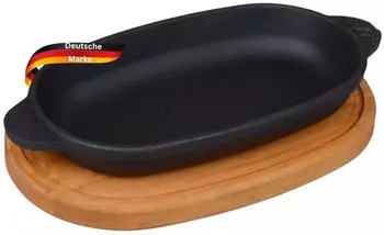 Deluke LUDI Servierpfanne Gusseisen oval 22x14cm mit Holzuntersetzer (DHH55-02)