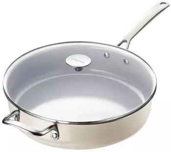 LuxusKollektion Bratpfanne 30cm mit Deckel, Keramik-Antihaft, cremeweiß