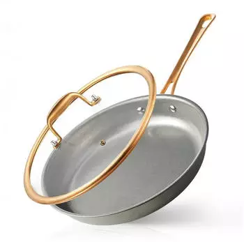 LuxusKollektion Bratpfanne Edelstahl Tri-Ply 28cm mit Deckel, Kupfergriff, Induktion