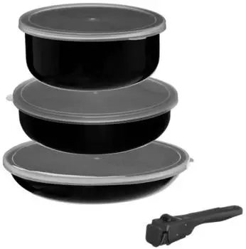 Paris Prix Kochtopf-Set mit abnehmbarem Griff und Silikondeckeln, 28cm, 7-teilig, schwarz