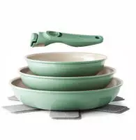 Pfannenset Keramik 6-teilig 20/24/28 cm Induktion abnehmbarer Griff gr&uuml;n
