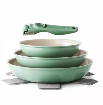 Redchef Pfannenset Keramik 6-teilig 20/24/28cm Induktion abnehmbarer Griff gr&uuml;n
