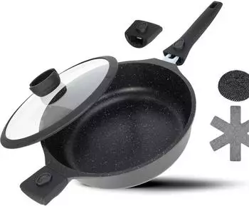 LuxusKollektion Schmorpfanne mit Deckel, 28cm, 4,2l, Induktion, abnehmbarer Griff, backofenfest, schwarz