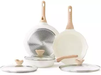 LuxusKollektion Keramikpfannen-Set mit Deckel, 3-teilig, 24/28/32cm, Induktion, wei&szlig;