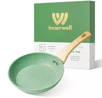 LuxusKollektion Antihaft-Bratpfanne 24cm, gr&uuml;n, Induktion, Holzgriff, Granitbeschichtung